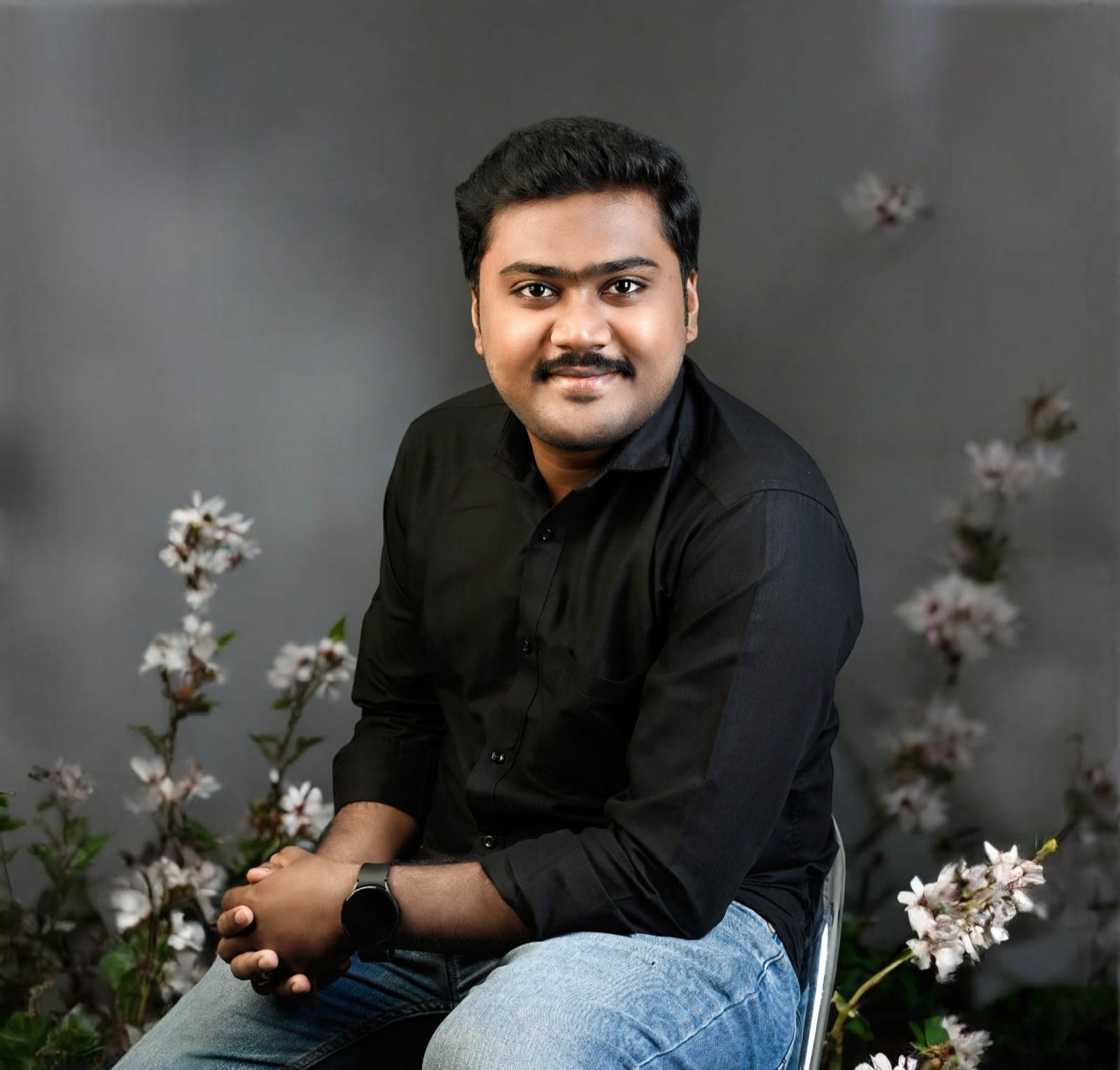 thrinadhsai seated author portrait in black shirt